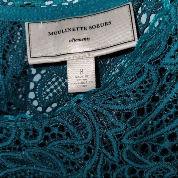 Anthropologie Moulinette Soeurs Lace‎ Sleeve Blouse Top Teal Green Boho Bohemian - Picture 10 of 10